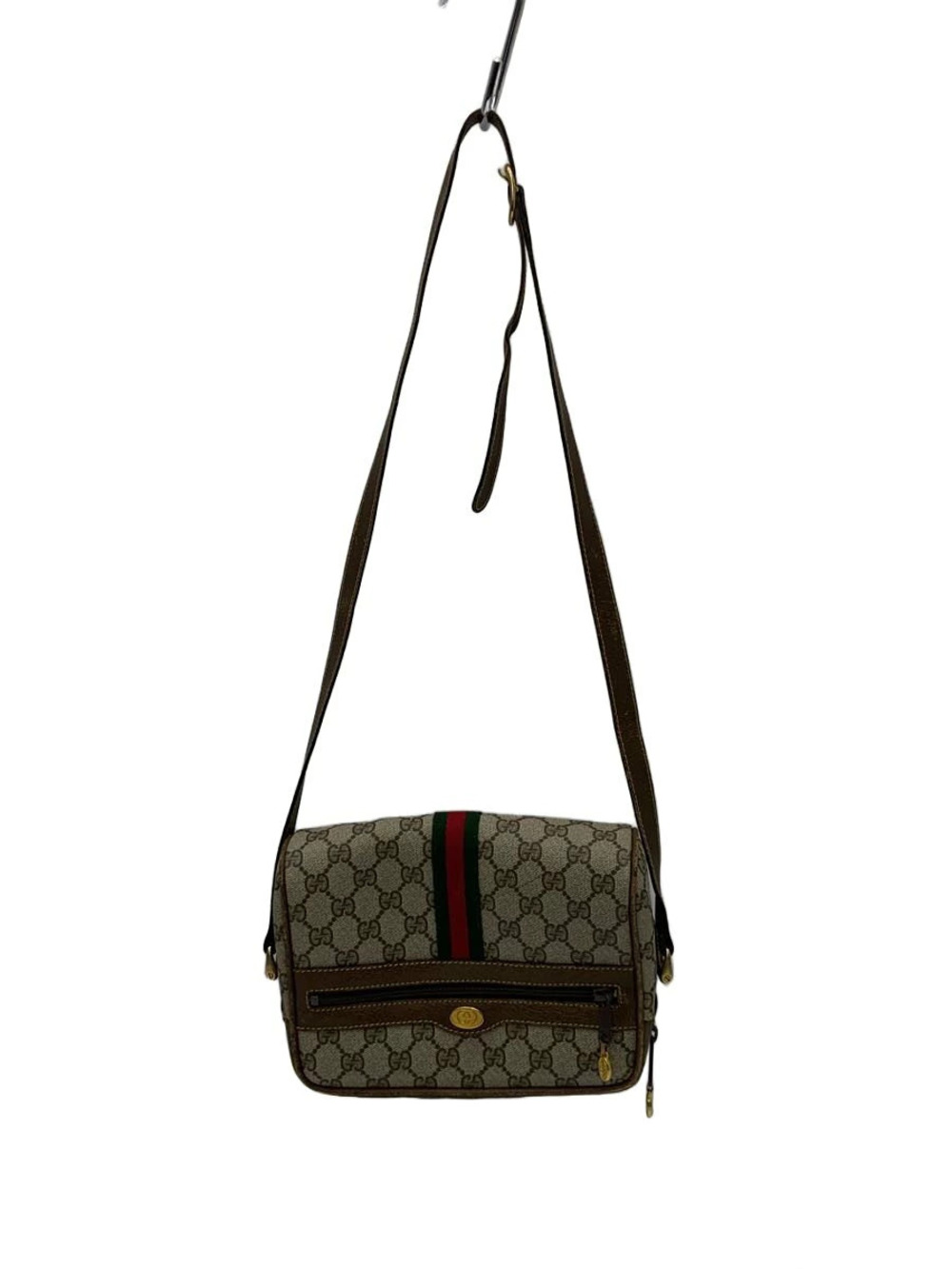Gucci GG Supreme canvas brown leather shoulder bag Sherry signature Web